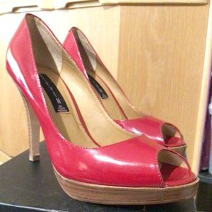 Steve Madden Red Peep Toe Pumps with Wood Heel and Platform